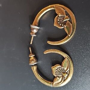 Laurel Burch Lotus Post Earrings Gold Tone